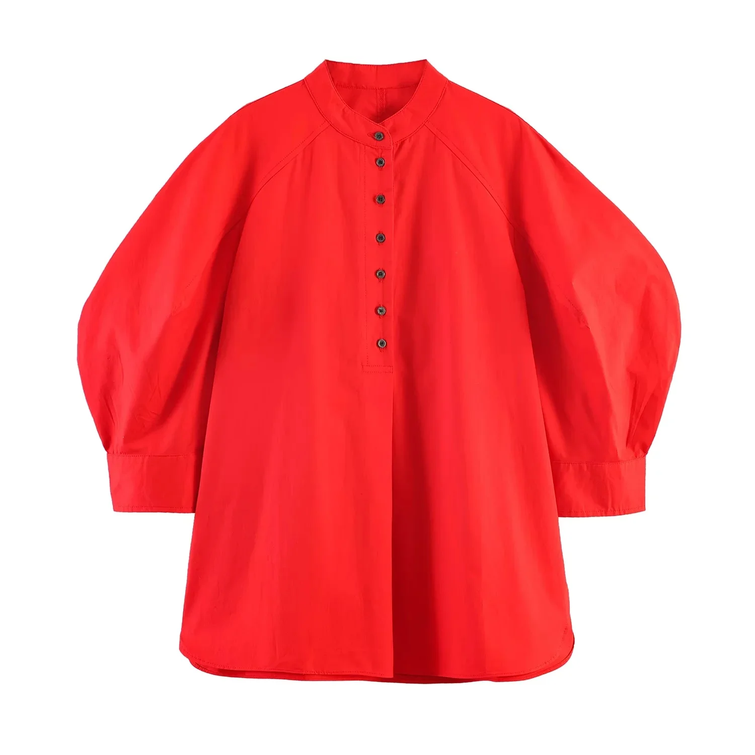 KONDALA Elegant Chic Red Midi Skirt Set Women Minimalist Trendy Puff Sleeve Shirt, Drawstring Skirt 2026 Spring Lady Leisure Set