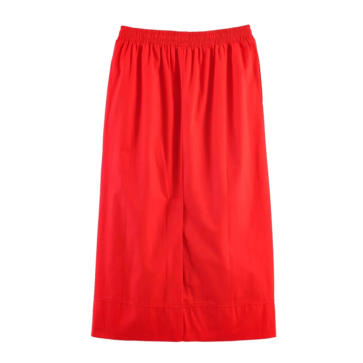 KONDALA Elegant Chic Red Midi Skirt Set Women Minimalist Trendy Puff Sleeve Shirt, Drawstring Skirt 2026 Spring Lady Leisure Set