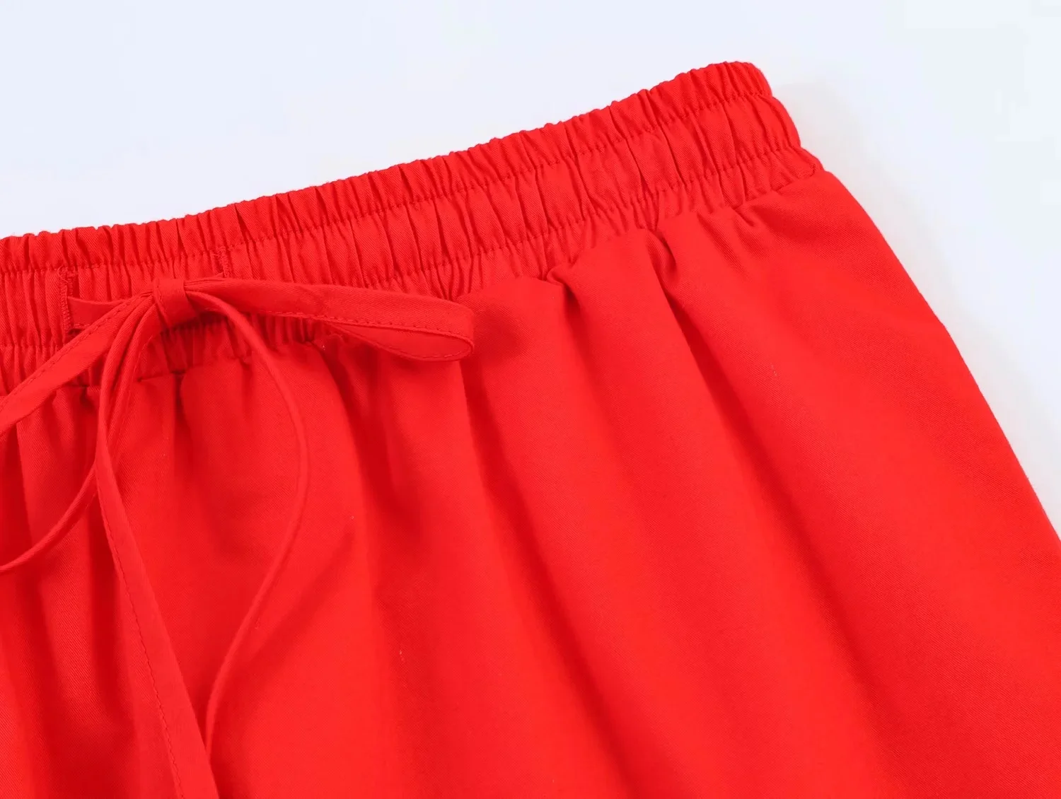 KONDALA Elegant Chic Red Midi Skirt Set Women Minimalist Trendy Puff Sleeve Shirt, Drawstring Skirt 2026 Spring Lady Leisure Set