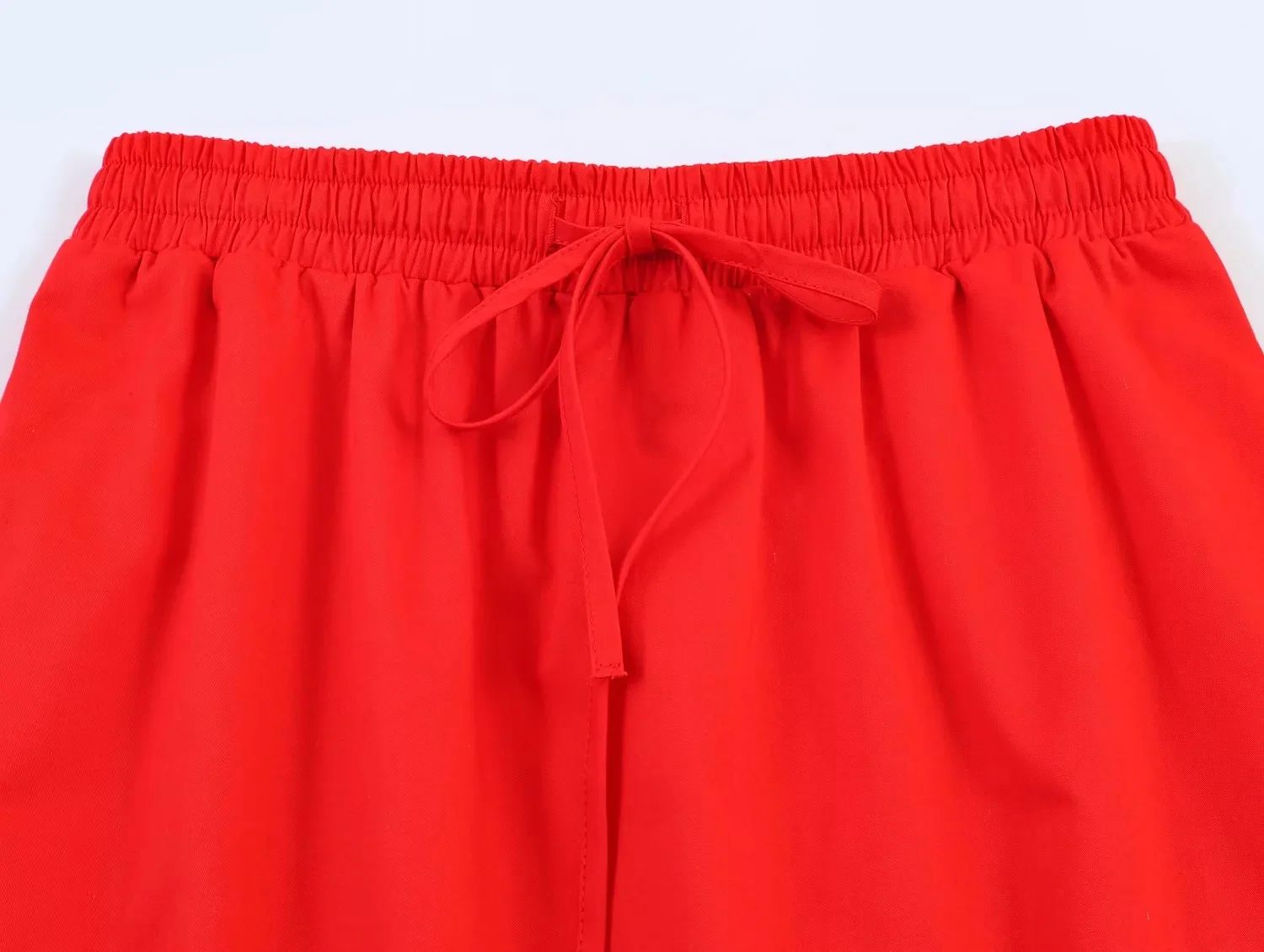 KONDALA Elegant Chic Red Midi Skirt Set Women Minimalist Trendy Puff Sleeve Shirt, Drawstring Skirt 2026 Spring Lady Leisure Set