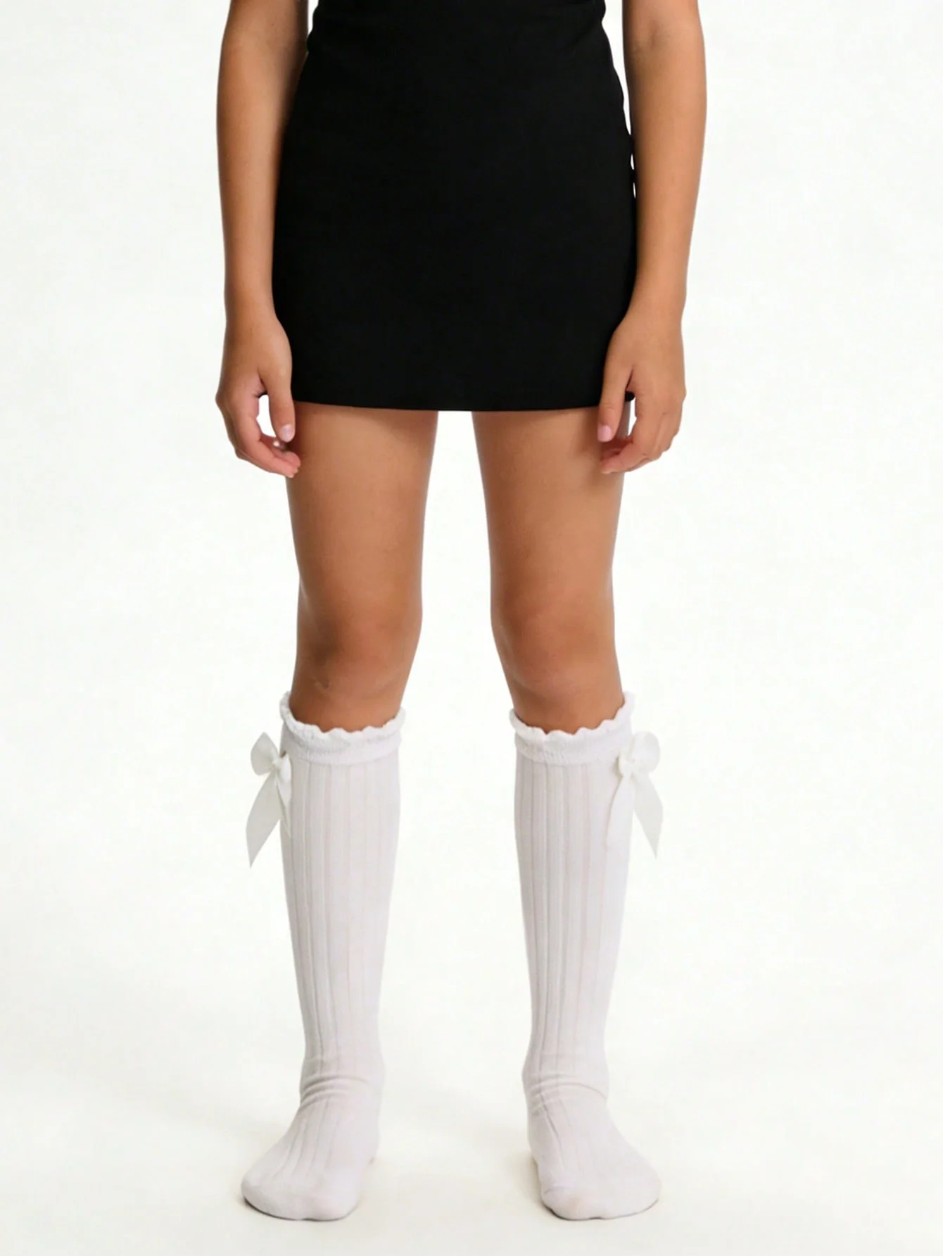 6 Pairs of Girls' White Bow Decorated Ankle-Length Stockings, Soft and Comfortable, Suitable for Daily Casual Wear as a Complete Outfit