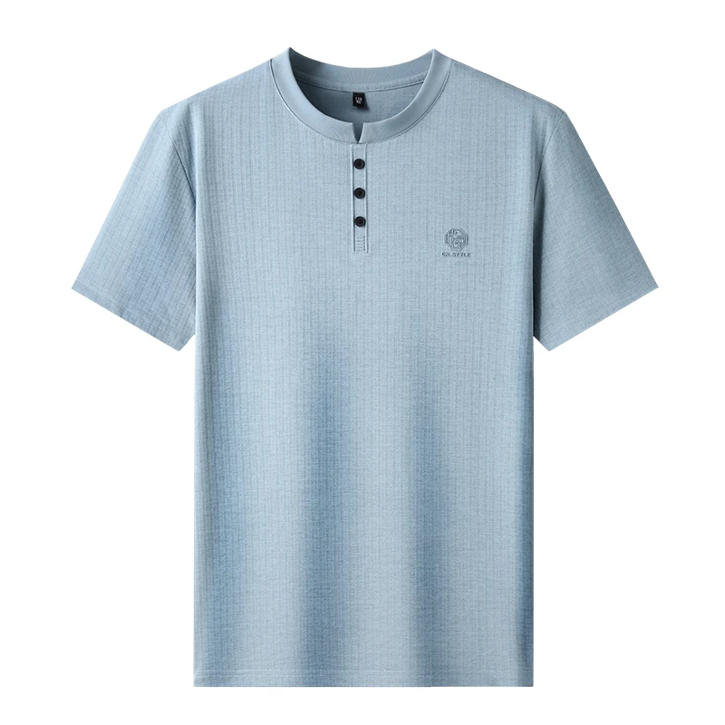 Mens Embroidered Logo Henley T Shirt Short Sleeve Slim Fit Casual Style Suitable For Daily Wear And Weekend Getaways