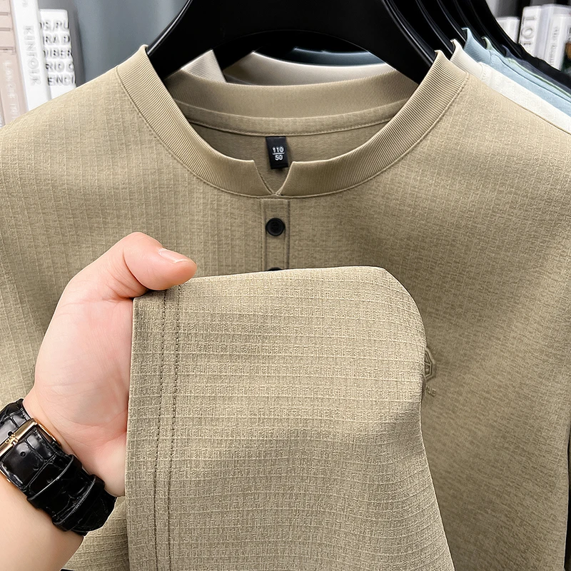 Mens Embroidered Logo Henley T Shirt Short Sleeve Slim Fit Casual Style Suitable For Daily Wear And Weekend Getaways