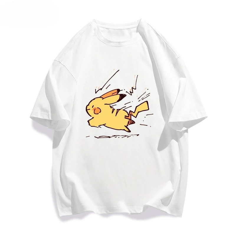 Summer Pokémon Anime Pikachu Brand 100%Pure Cotton Printed T-shirt Men Harajuku Casual Versatile Short-sleeved Y2k Loose