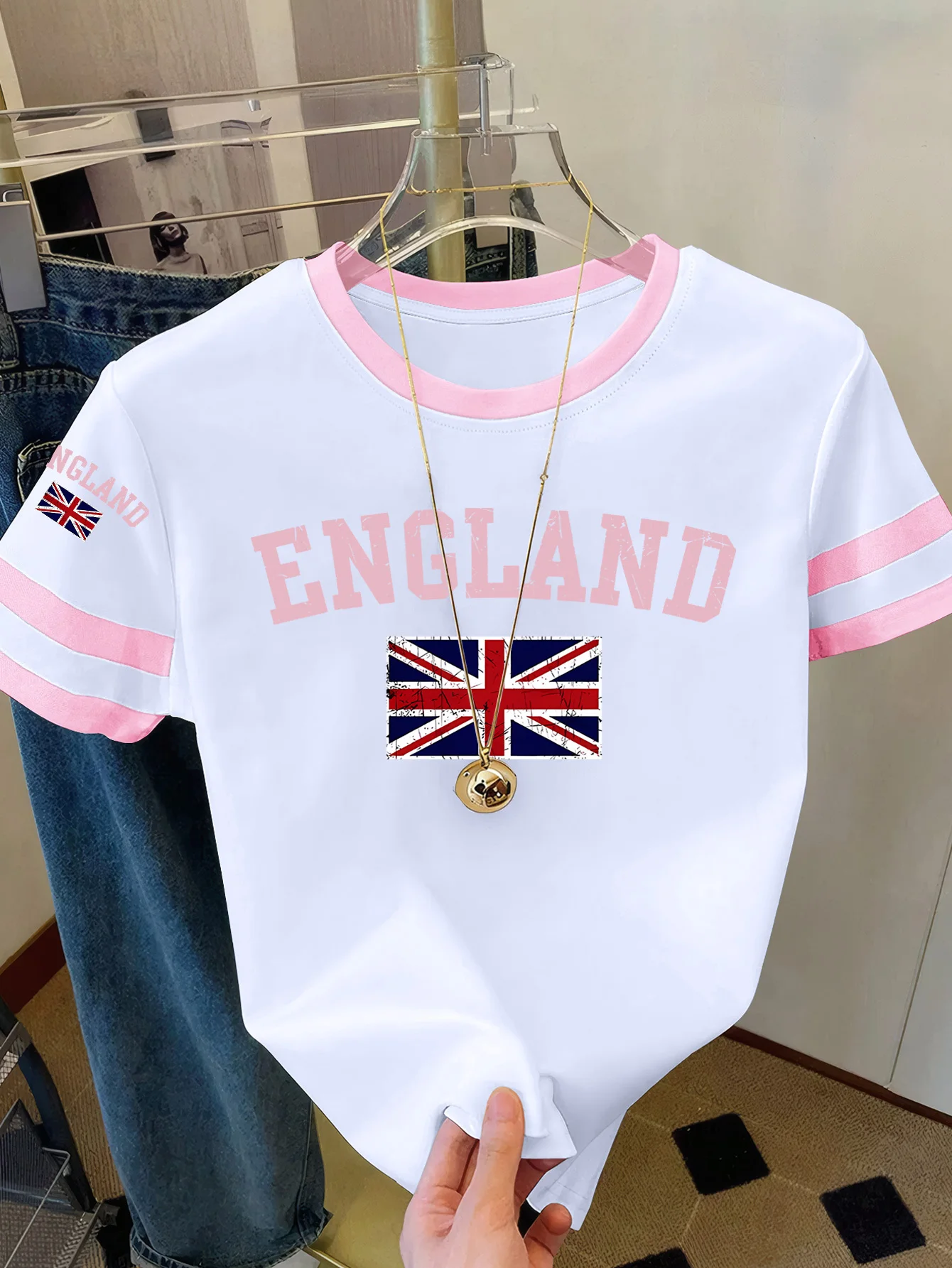 Summer Women's England Print Round Neck Short Sleeve T-Shirt Summer Graphic Te Jerseys Plus Size Sport T-Shirt Tops
