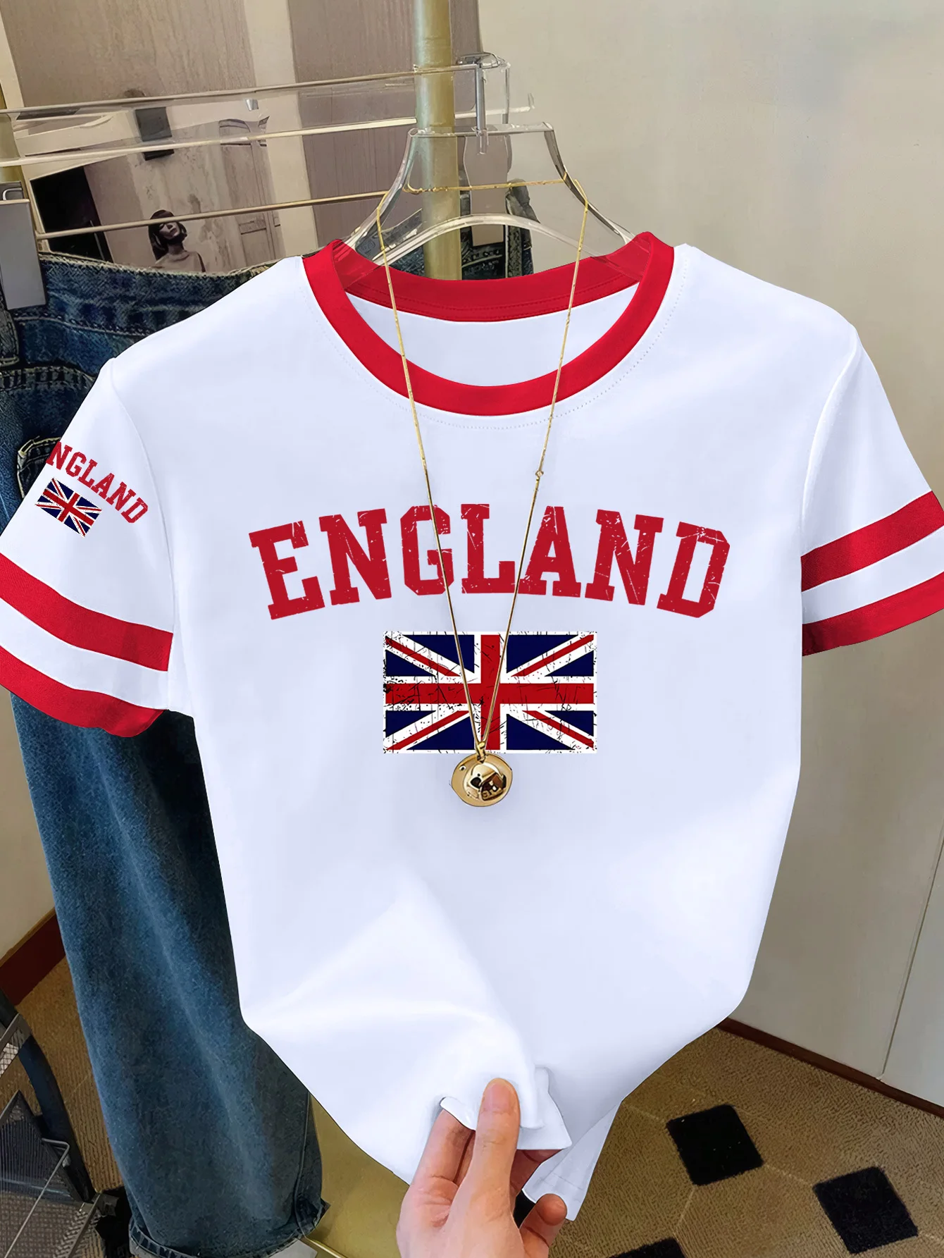 Summer Women's England Print Round Neck Short Sleeve T-Shirt Summer Graphic Te Jerseys Plus Size Sport T-Shirt Tops