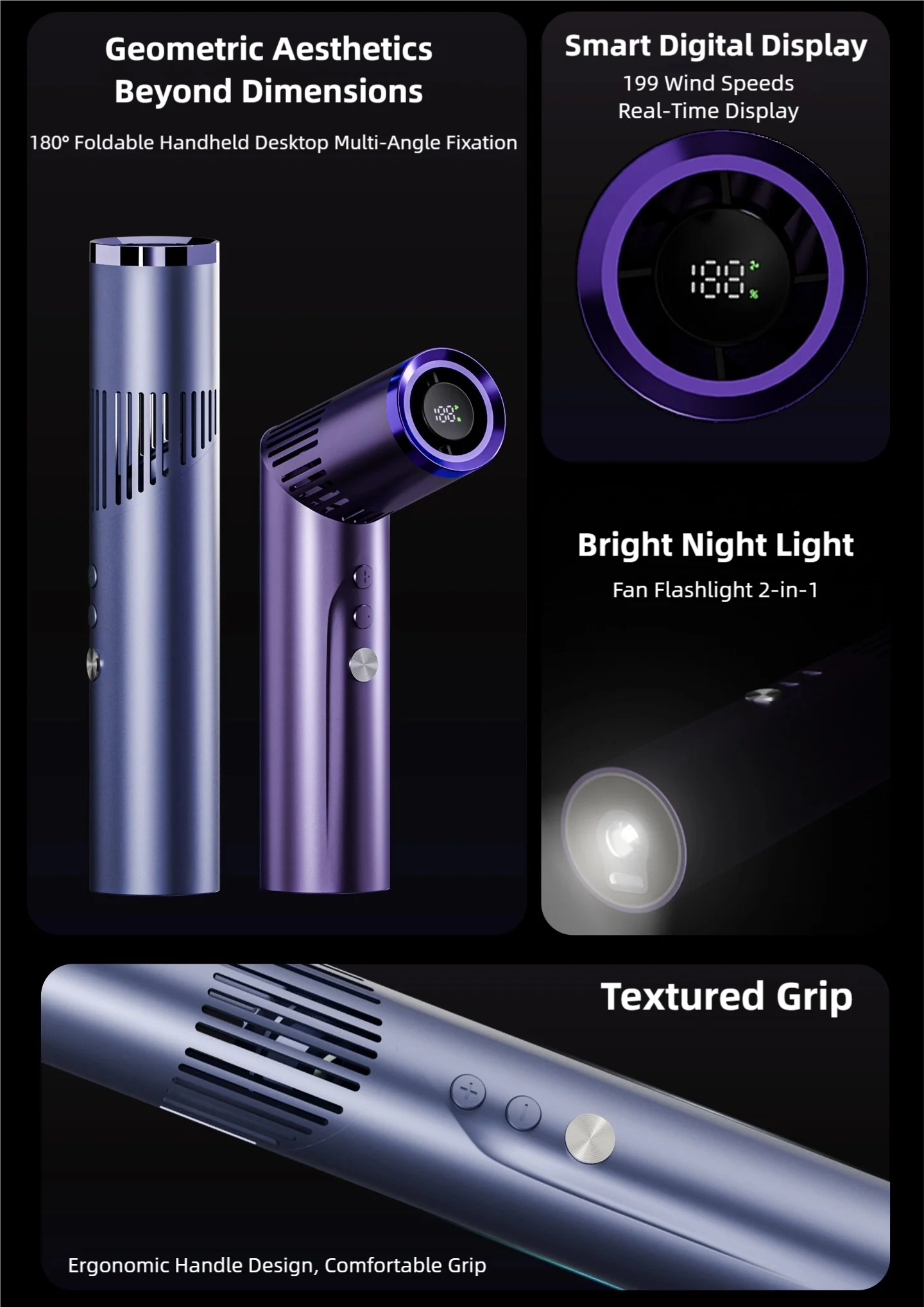 TINSOL 2026 New Lipstick Mini Handheld Fan, Portable Foldable Neck-Hanging Fan with Digital Display and Lighting Function
