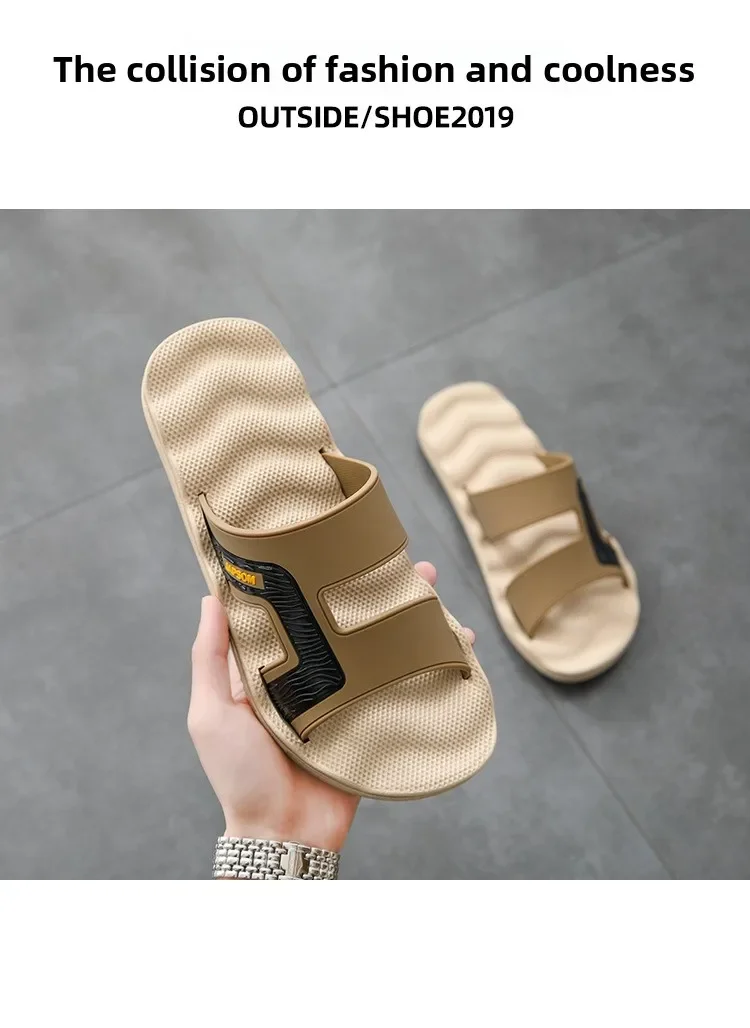 Summer Outdoor Men's Slippers, Non-slip Massage Soft Bottom Flip-flops, Large Size Sandals for Home Bathing