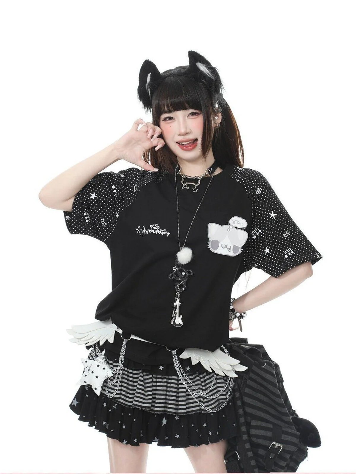 Cute Cat 100% Cotton Tshirts Japanese 2000s Style Kawaii Pink T-shirt Y2K Women Girls Summer Cute Tshirt Anime Oversize Top