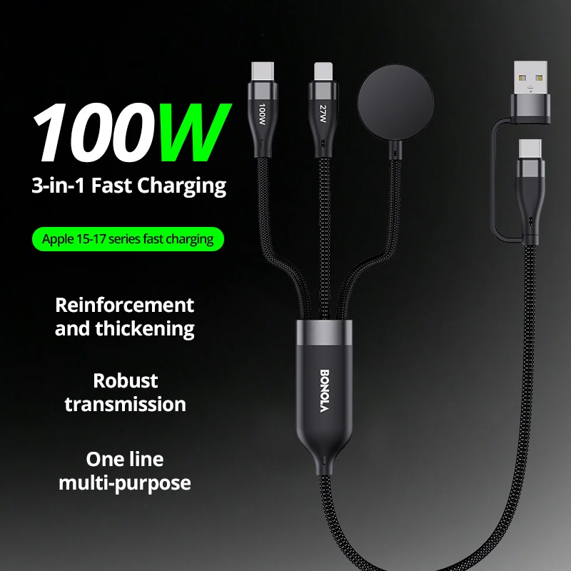 Bonola 3 in 2 USB Type C Cable for iPhone 17/16/15/14/13/12 Pro Charger Cable USB Type C Watch Charger Cable for Apple Watch