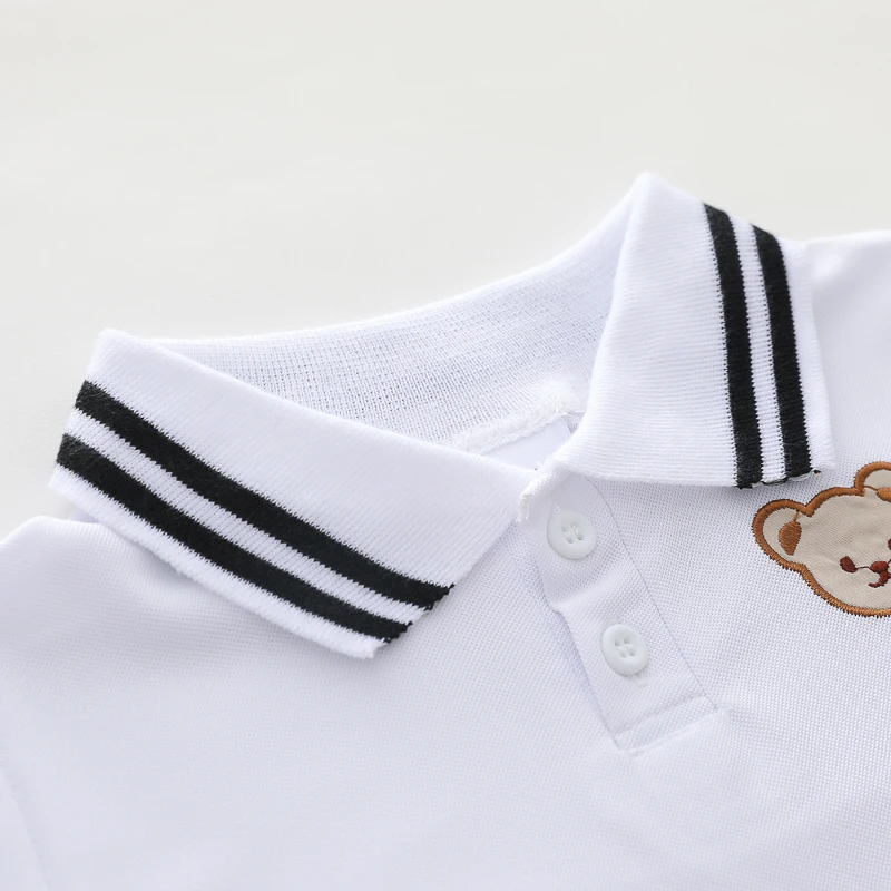 Summer Cartoon Bear Embroidered POLO Shirt And Shorts Set for Babies And Toddlers Boys Comfortable Breathable Cotton Outfit