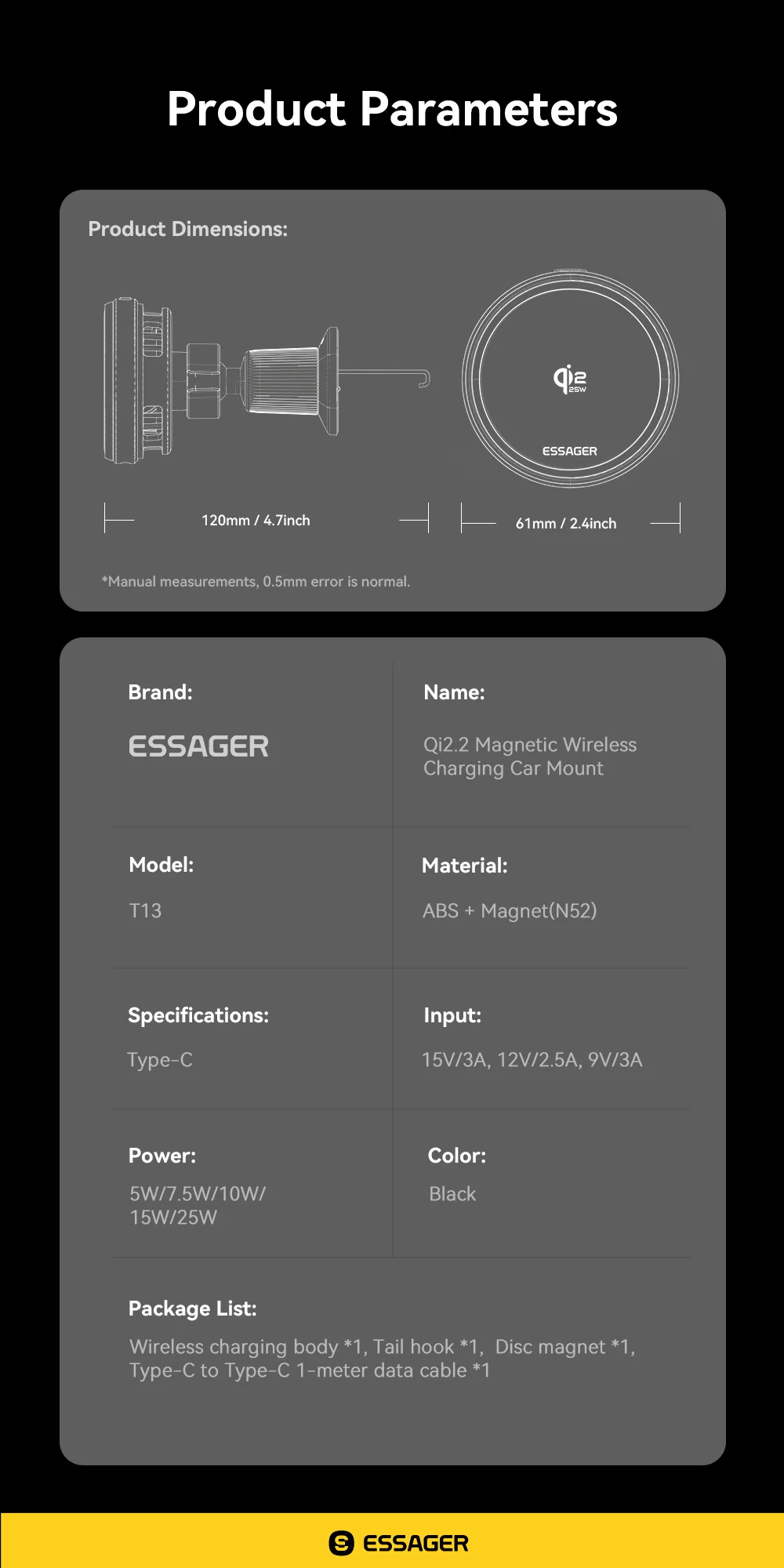 Essager 25W Magnetic Wireless Car Charger Qi 2.2 Fast Charging Station for iPhone 17 16 for Magsafe RGB Car Phone Holder Stand