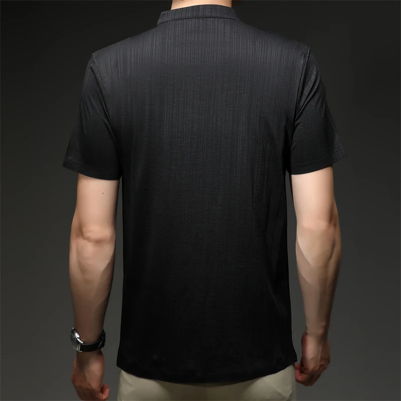 Mens Casual Mandarin Collar Tops Short Sleeve Henley Shirt With Three Buttons Textured Soft Breathable Tees For Men Daily Style