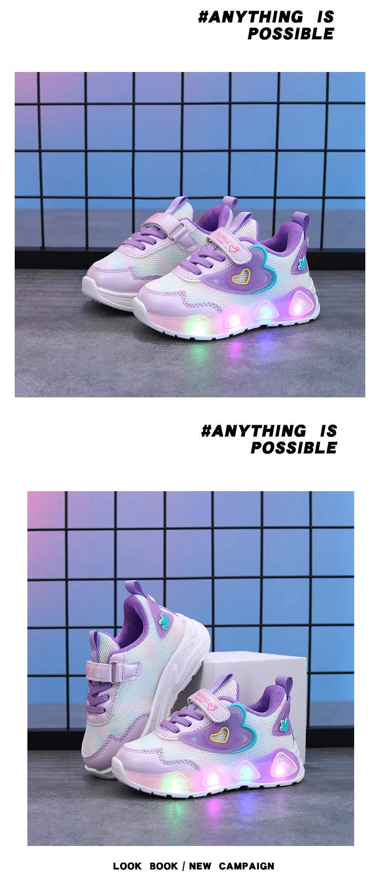 Kids'Casual Shoes Mesh Led Light Fashion Spring Shoes For Girls Anti-slip Breathable Flat Bottom Pink Purple Shoes Size 21-35