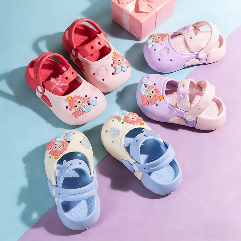 Kids Girls Mermaid Cartoon Clogs, Princess Non-Slip Quick Dry Breathable Summer Beach Casual Slippers