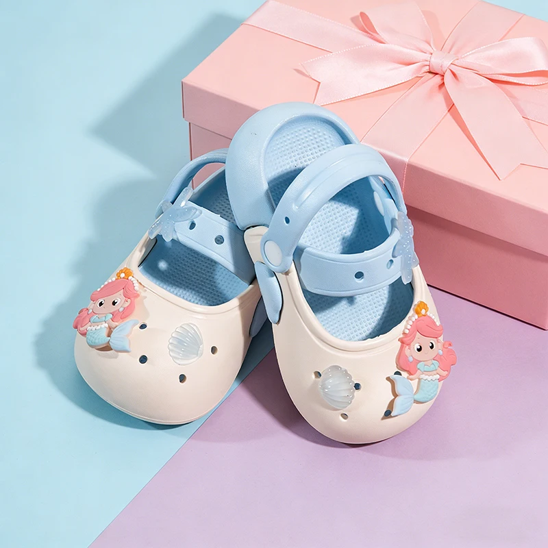 Kids Girls Mermaid Cartoon Clogs, Princess Non-Slip Quick Dry Breathable Summer Beach Casual Slippers