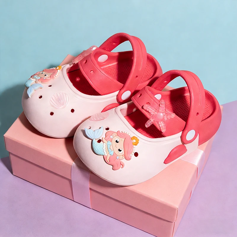 Kids Girls Mermaid Cartoon Clogs, Princess Non-Slip Quick Dry Breathable Summer Beach Casual Slippers