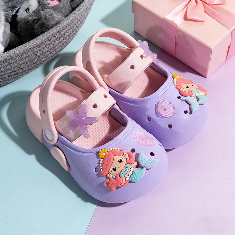 Kids Girls Mermaid Cartoon Clogs, Princess Non-Slip Quick Dry Breathable Summer Beach Casual Slippers