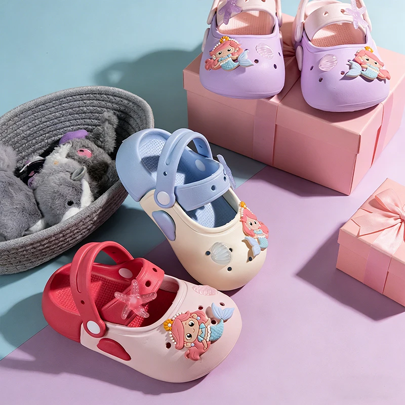 Kids Girls Mermaid Cartoon Clogs, Princess Non-Slip Quick Dry Breathable Summer Beach Casual Slippers