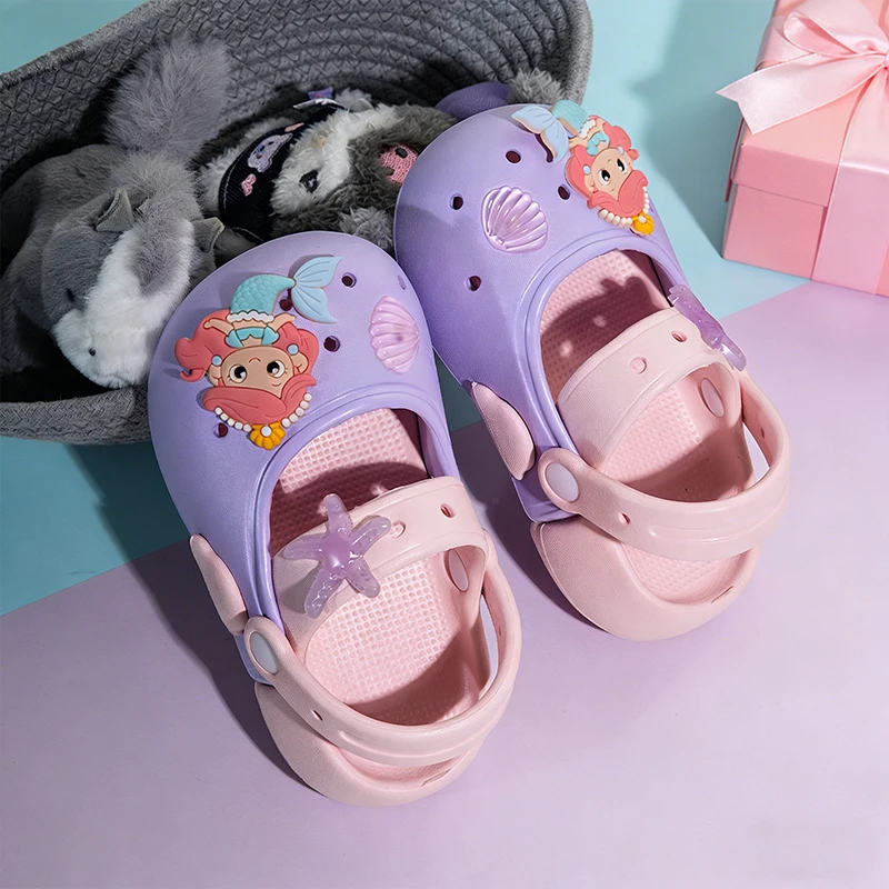 Kids Girls Mermaid Cartoon Clogs, Princess Non-Slip Quick Dry Breathable Summer Beach Casual Slippers