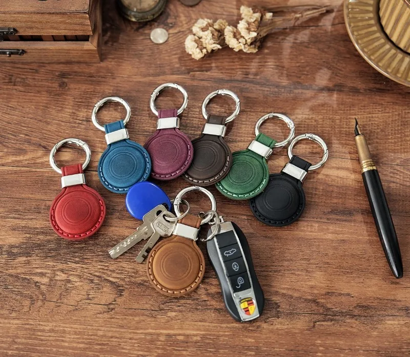 Vintage Crazy Horse Leather AirTag Keychain, Genuine Leather Case for Apple AirTag, Retro Protective Tracker Cover for Luggage