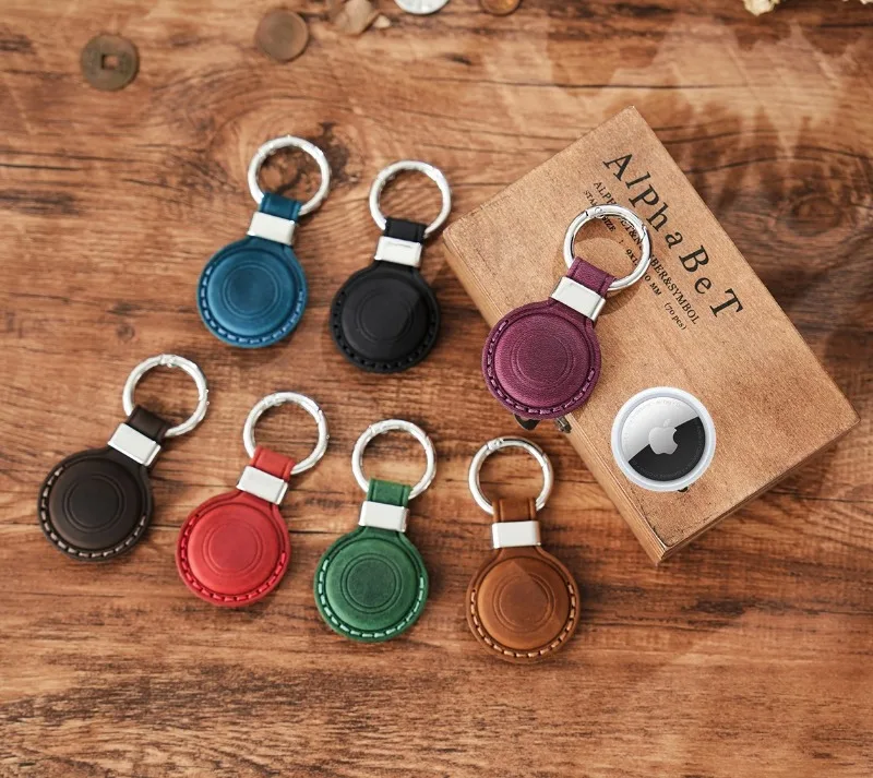 Vintage Crazy Horse Leather AirTag Keychain, Genuine Leather Case for Apple AirTag, Retro Protective Tracker Cover for Luggage
