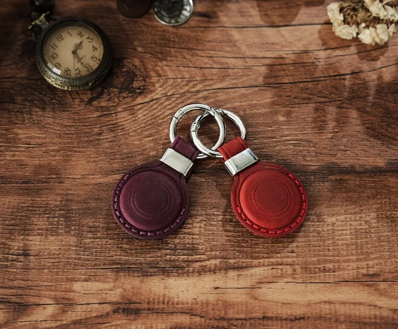 Vintage Crazy Horse Leather AirTag Keychain, Genuine Leather Case for Apple AirTag, Retro Protective Tracker Cover for Luggage