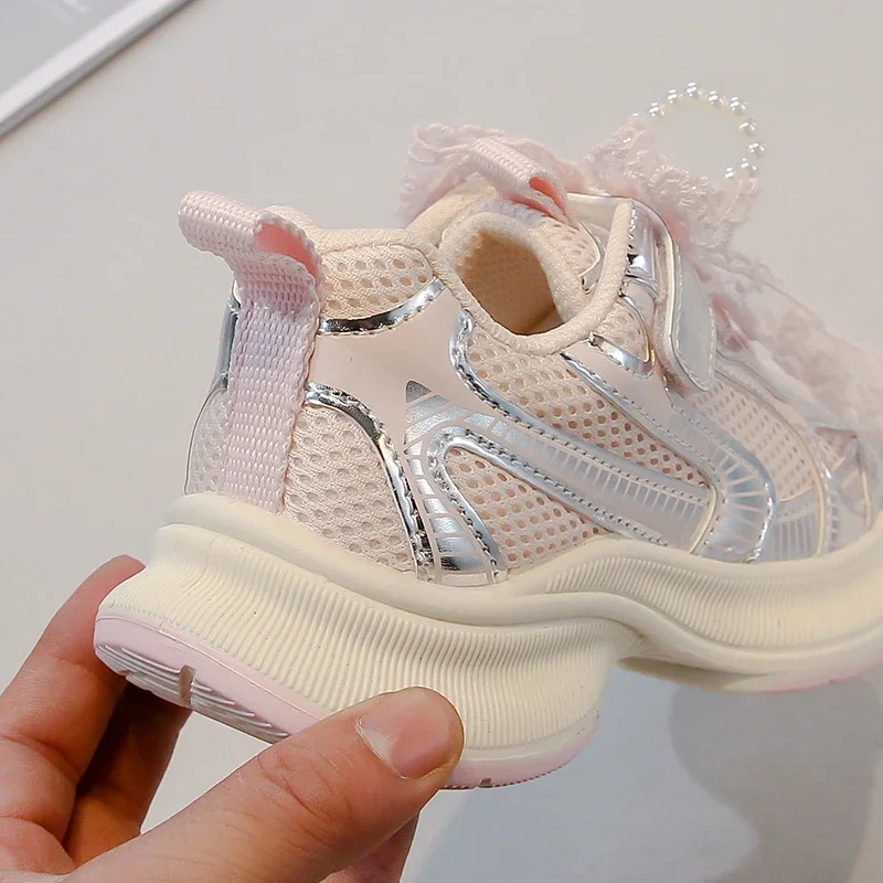 *Baby Sale Spring/Autumn Fashion Breathable Thick Sole Bow Beaded Sport Shoes Soft Walking Sports Casual Kid Vulcanized Shoes