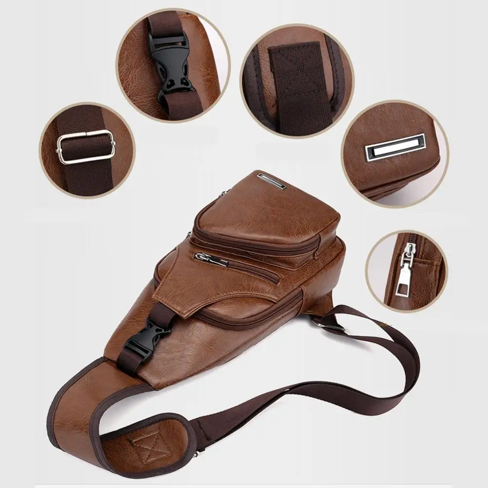 Men Chest Bag Simple Fashionable Casual Portable Charging Crossbody Pack Multifunctional Outdoor Sports Commuting Shoulder Bag
