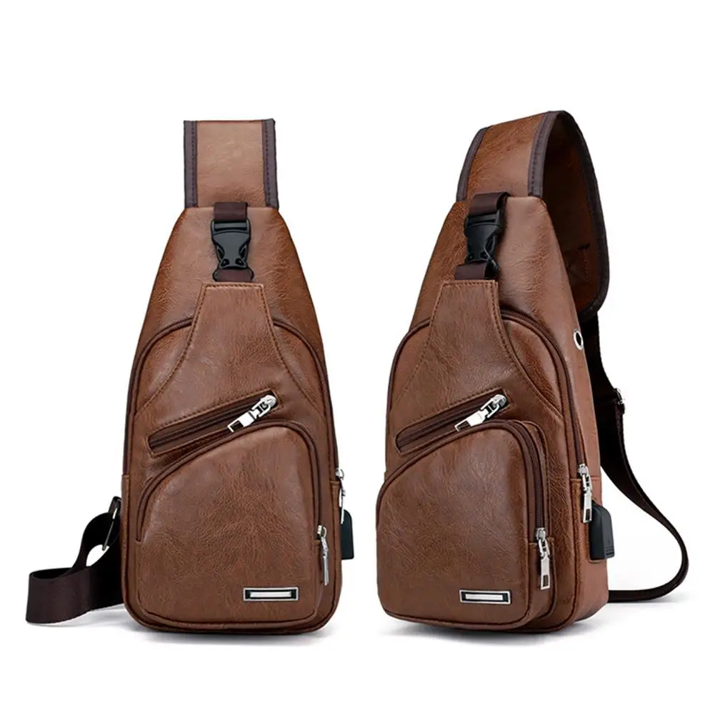 Men Chest Bag Simple Fashionable Casual Portable Charging Crossbody Pack Multifunctional Outdoor Sports Commuting Shoulder Bag