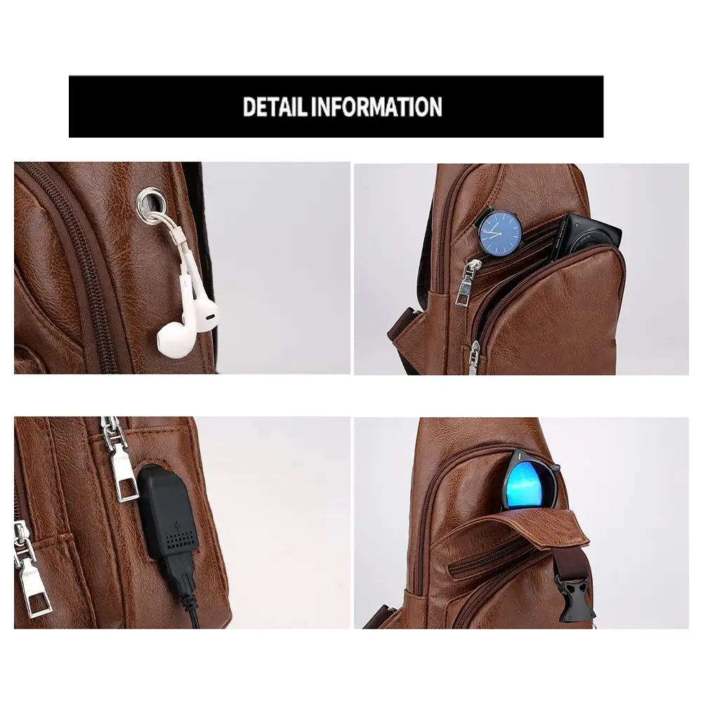 Men Chest Bag Simple Fashionable Casual Portable Charging Crossbody Pack Multifunctional Outdoor Sports Commuting Shoulder Bag