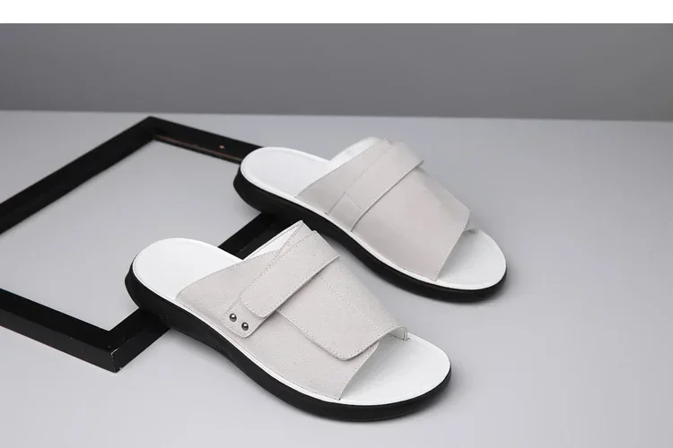 New Men's Slip-On Sandals with Magic Tape Outdoor Anti-Slip Soft Bottom Flat Slippers Versatile Comfortable Summer Shoes-1102