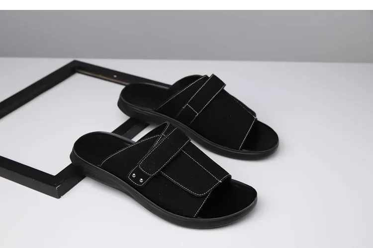 New Men's Slip-On Sandals with Magic Tape Outdoor Anti-Slip Soft Bottom Flat Slippers Versatile Comfortable Summer Shoes-1102