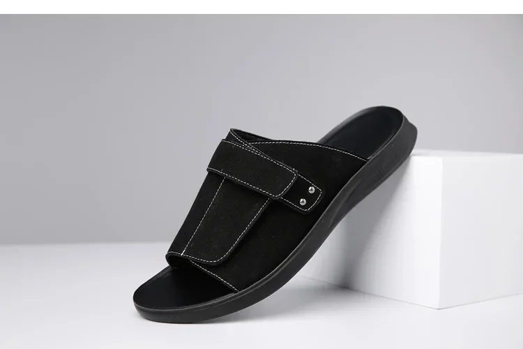New Men's Slip-On Sandals with Magic Tape Outdoor Anti-Slip Soft Bottom Flat Slippers Versatile Comfortable Summer Shoes-1102