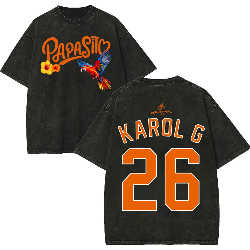 Vintage Washed Karol G Tropicoqueta Tour 2026 T-shirts Men Women Fashion Pop Music T Shirt Summer Casual Loose Cotton T-shirt