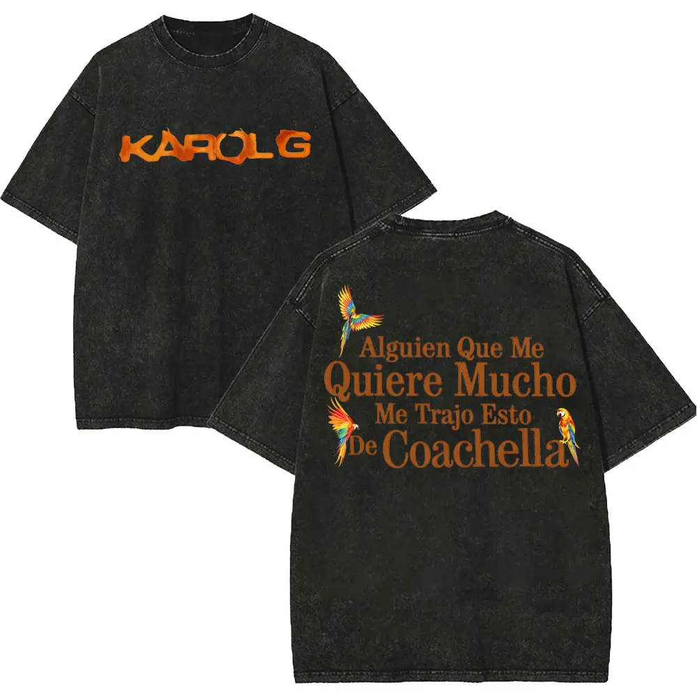Vintage Washed Karol G Tropicoqueta Tour 2026 T-shirts Men Women Fashion Pop Music T Shirt Summer Casual Loose Cotton T-shirt