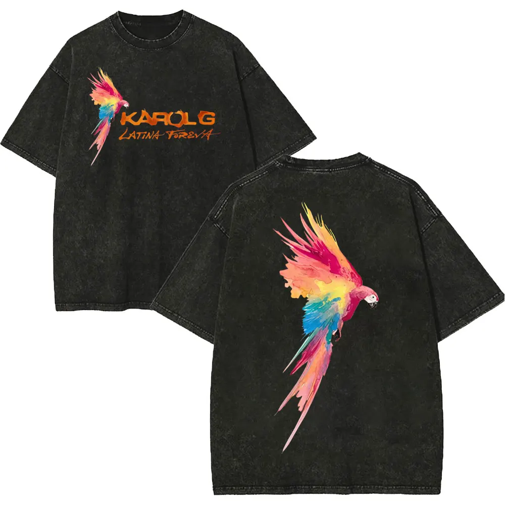 Vintage Washed Karol G Tropicoqueta Tour 2026 T-shirts Men Women Fashion Pop Music T Shirt Summer Casual Loose Cotton T-shirt
