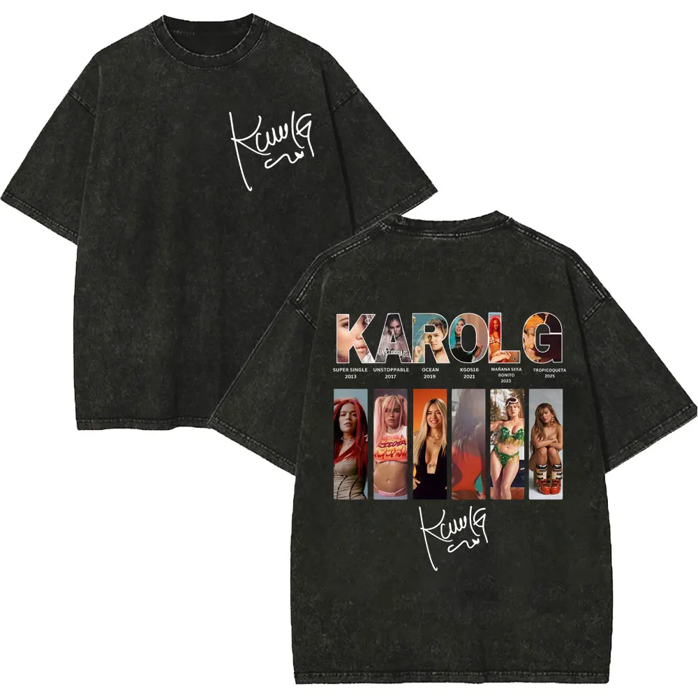 Vintage Washed Karol G Tropicoqueta Tour 2026 T-shirts Men Women Fashion Pop Music T Shirt Summer Casual Loose Cotton T-shirt