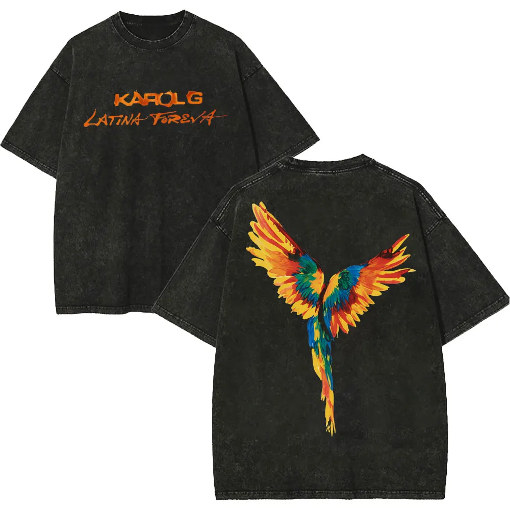 Vintage Washed Karol G Tropicoqueta Tour 2026 T-shirts Men Women Fashion Pop Music T Shirt Summer Casual Loose Cotton T-shirt