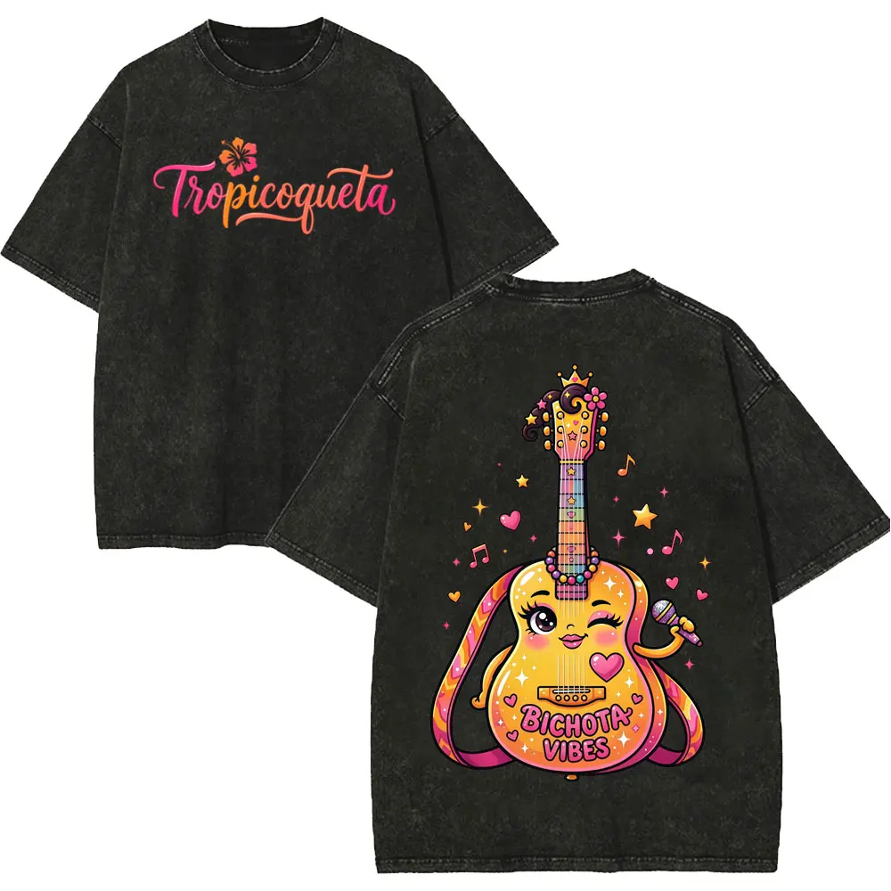 Vintage Washed Karol G Tropicoqueta Tour 2026 T-shirts Men Women Fashion Pop Music T Shirt Summer Casual Loose Cotton T-shirt