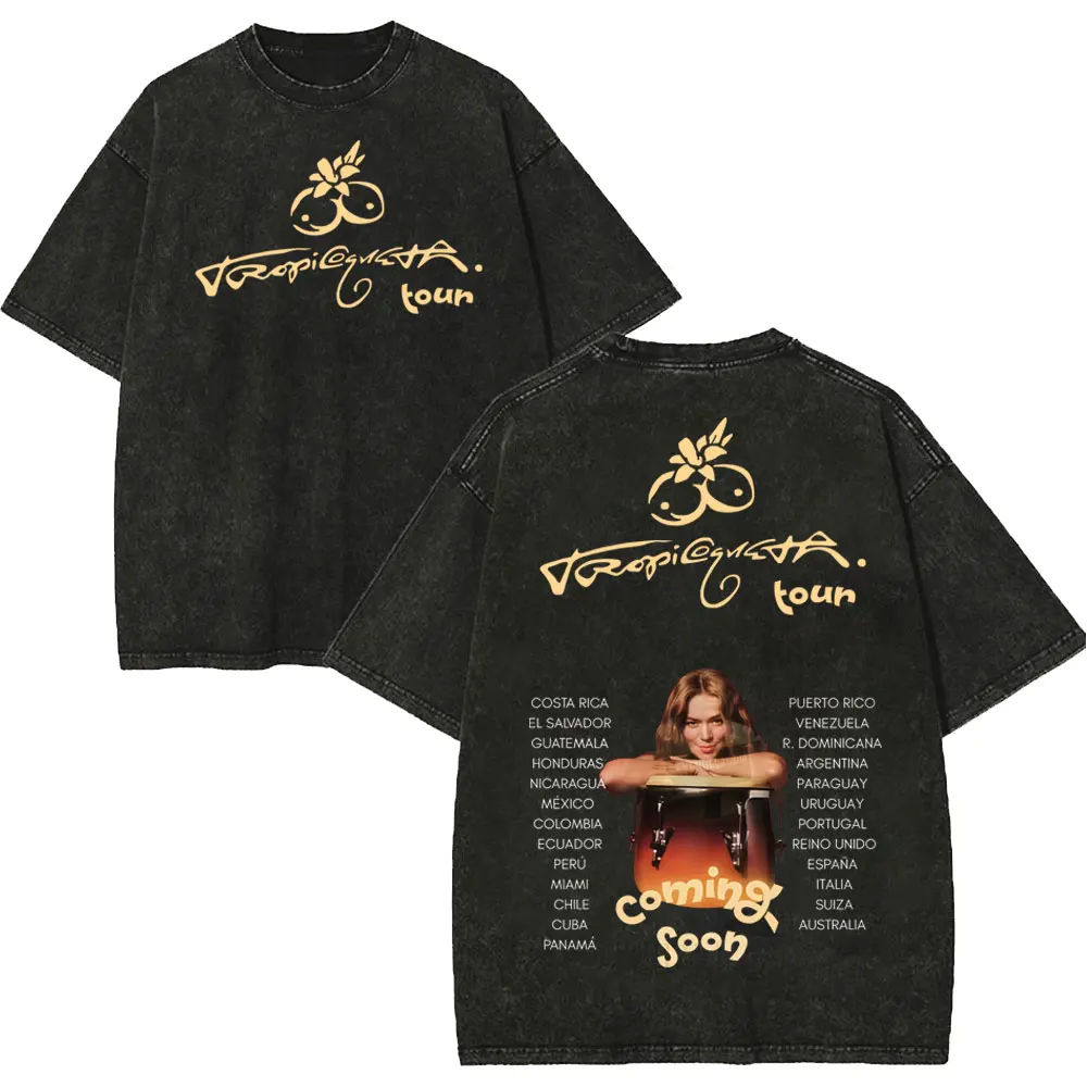 Vintage Washed Karol G Tropicoqueta Tour 2026 T-shirts Men Women Fashion Pop Music T Shirt Summer Casual Loose Cotton T-shirt