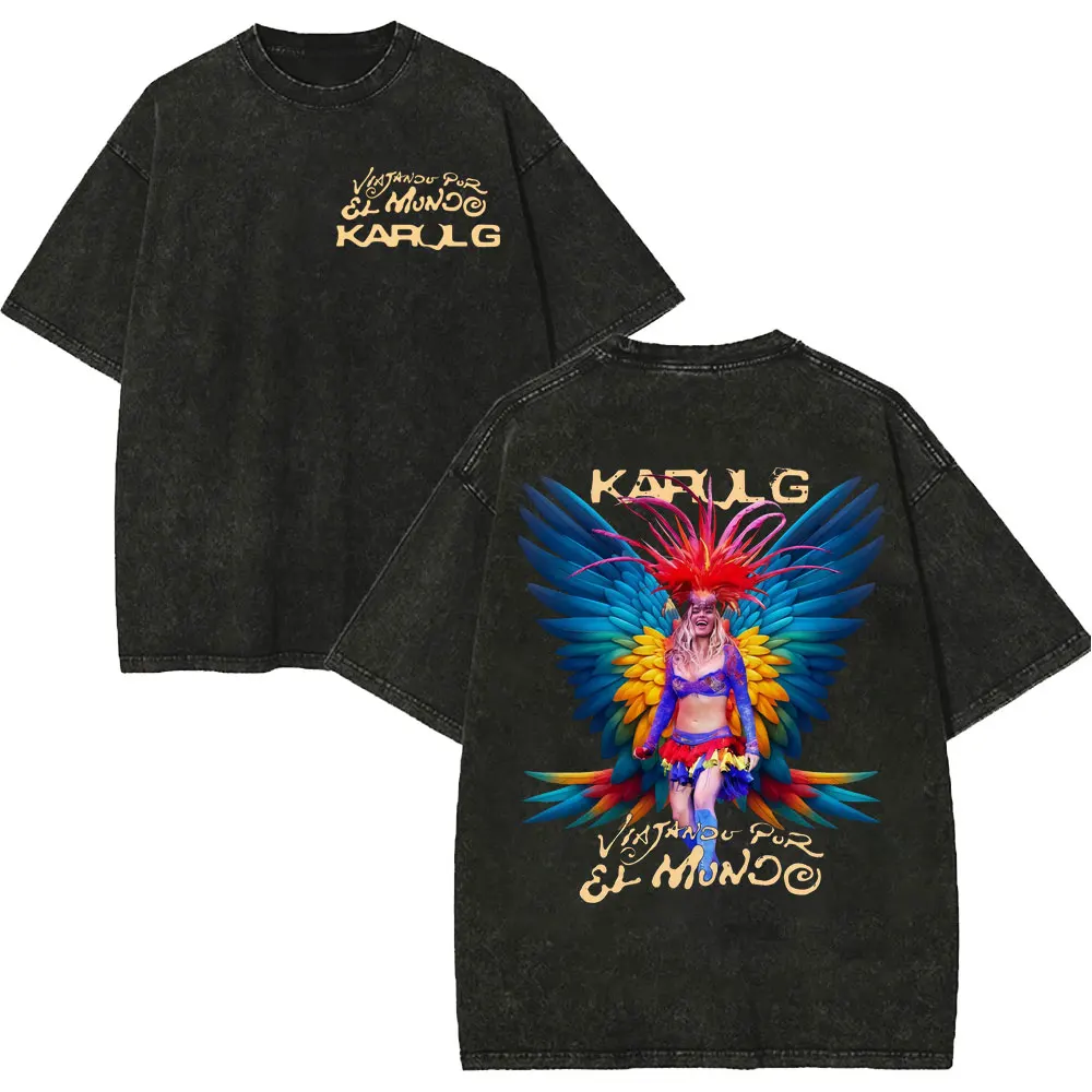 Vintage Washed Karol G Tropicoqueta Tour 2026 T-shirts Men Women Fashion Pop Music T Shirt Summer Casual Loose Cotton T-shirt