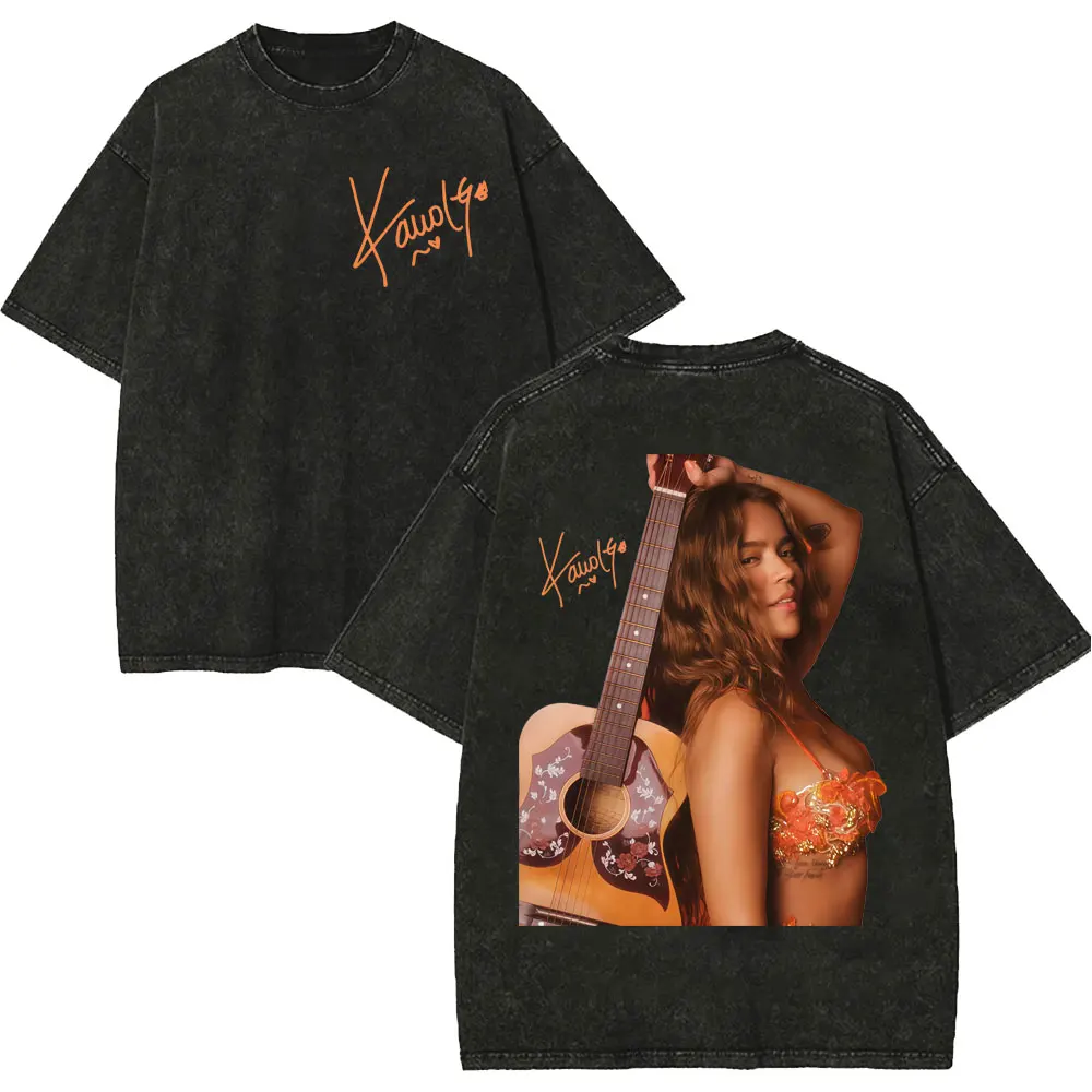 Vintage Washed Karol G Tropicoqueta Tour 2026 T-shirts Men Women Fashion Pop Music T Shirt Summer Casual Loose Cotton T-shirt