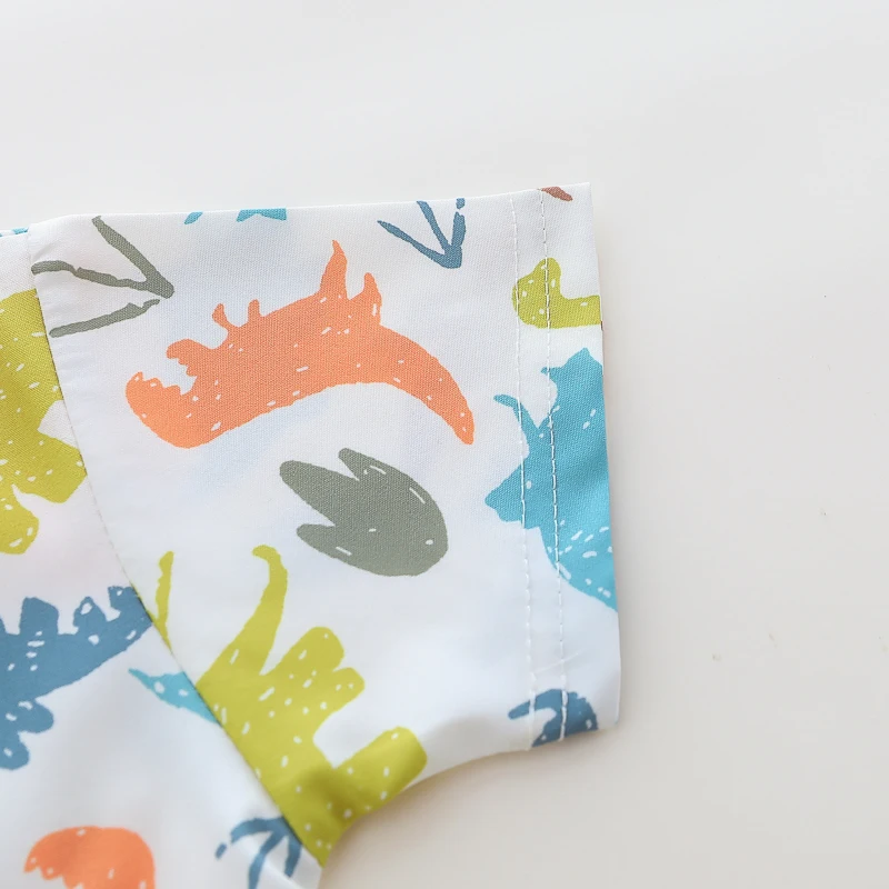 Summer Cartoon Dinosaur Full-Print Turtleneck Romper for Male Infants with Hat - Soft Cotton Unisex Baby Outfit