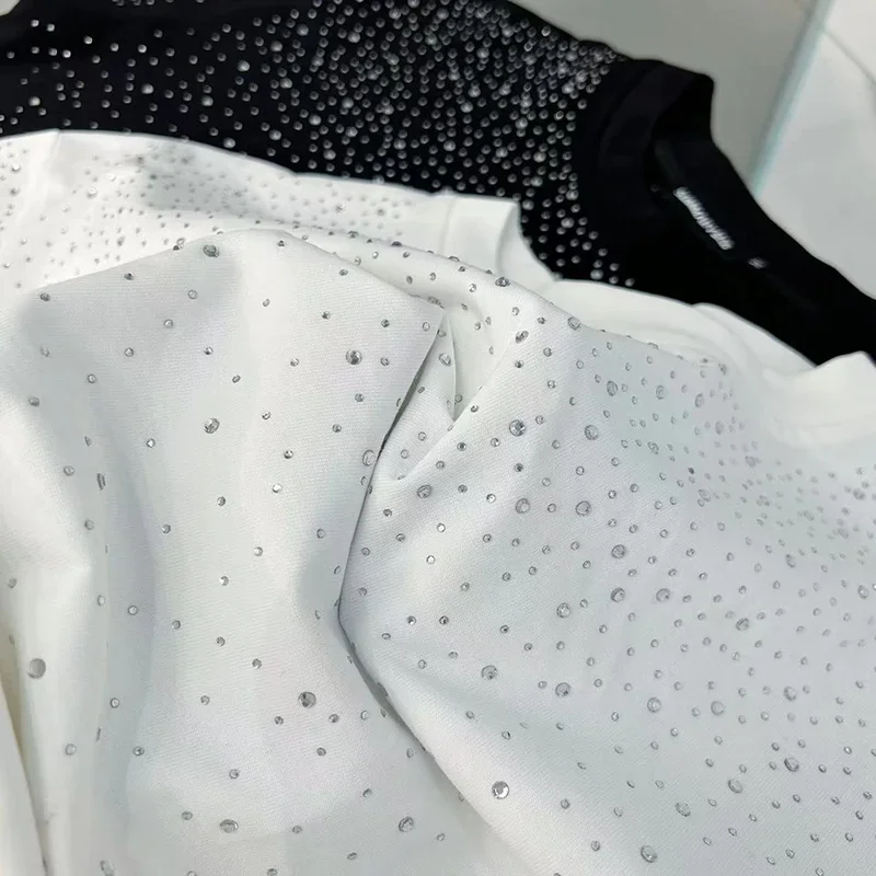 Summer Rhinestone Rivet T-shirt for Men Clothing Round Neck Casual T-shirt Fashion High Street Men's Summer Short Sleeves