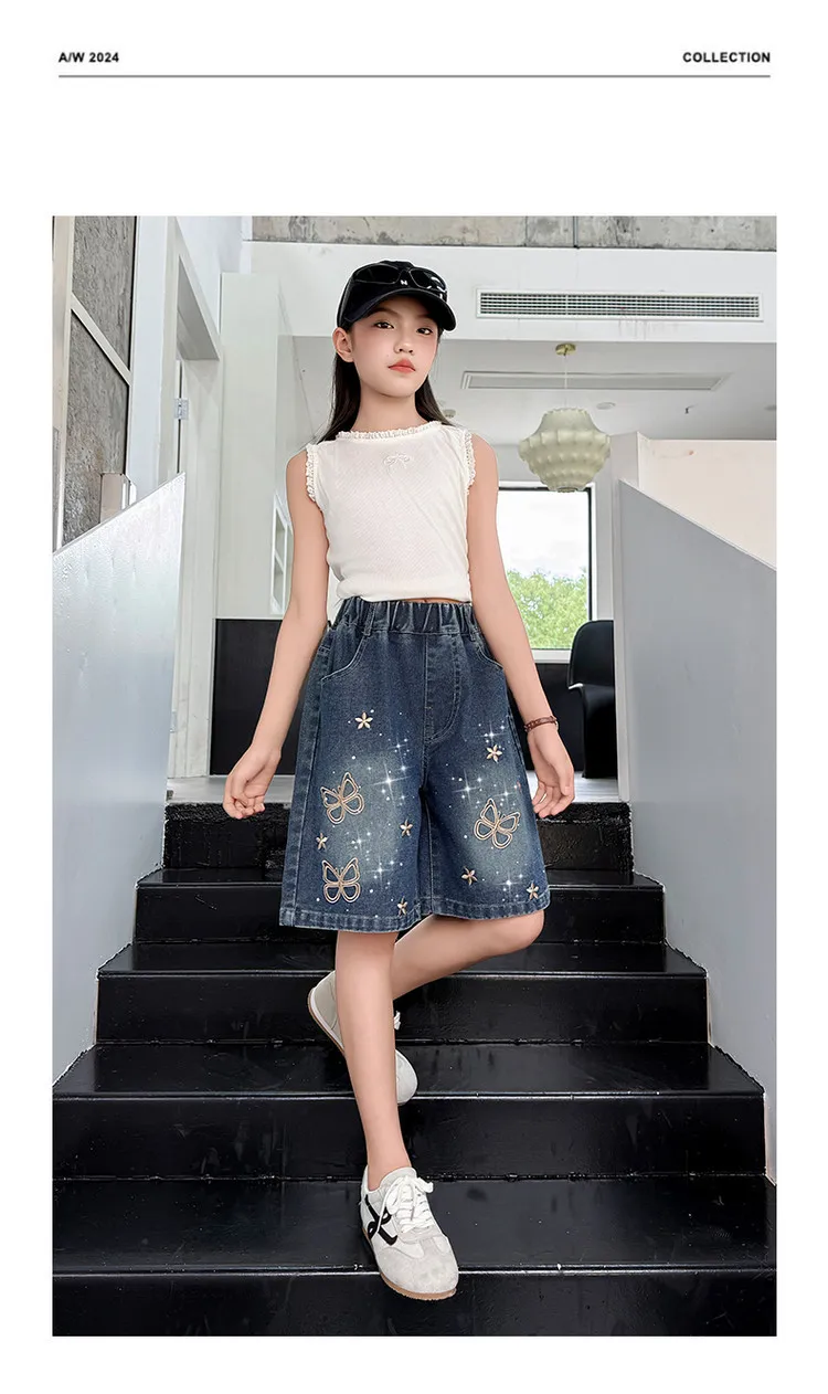2026 New Summer Girls Shorts Jeans Fashion Embroidery Short Denim Pants For Kids Clothes Children Cotton Trousers