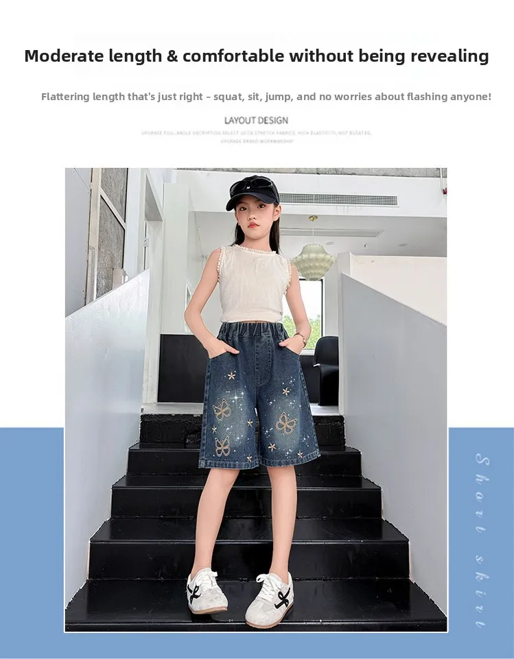 2026 New Summer Girls Shorts Jeans Fashion Embroidery Short Denim Pants For Kids Clothes Children Cotton Trousers