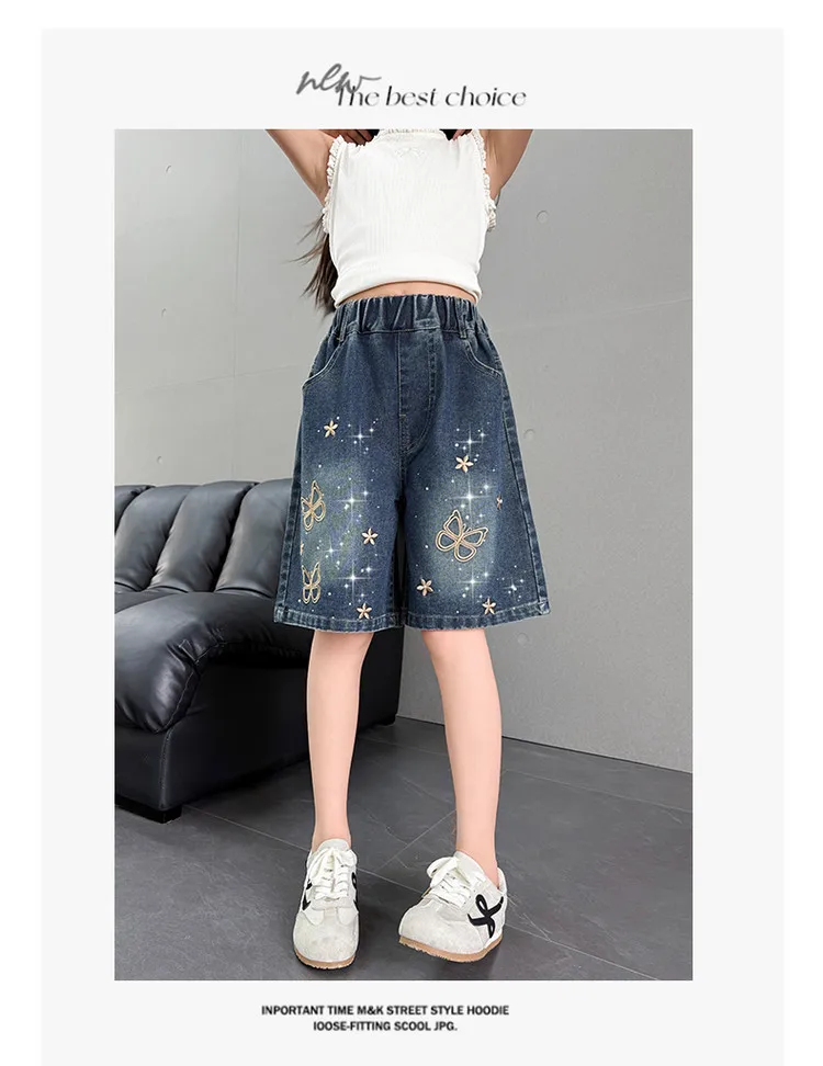 2026 New Summer Girls Shorts Jeans Fashion Embroidery Short Denim Pants For Kids Clothes Children Cotton Trousers