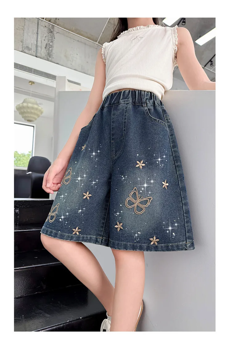 2026 New Summer Girls Shorts Jeans Fashion Embroidery Short Denim Pants For Kids Clothes Children Cotton Trousers