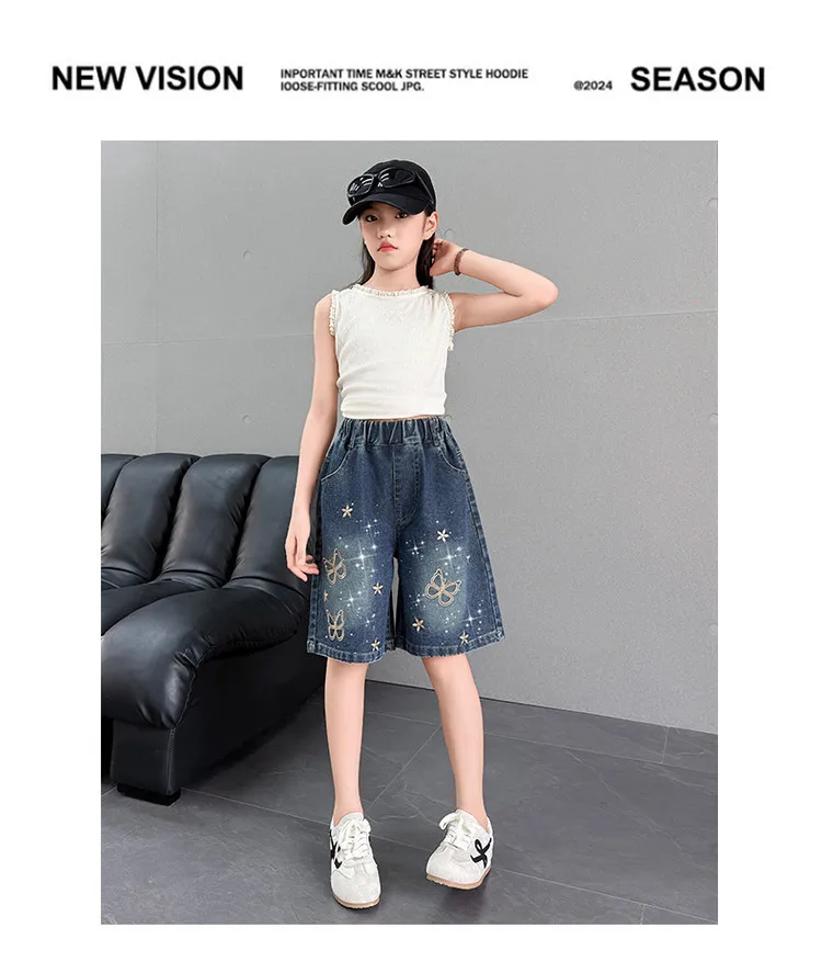 2026 New Summer Girls Shorts Jeans Fashion Embroidery Short Denim Pants For Kids Clothes Children Cotton Trousers